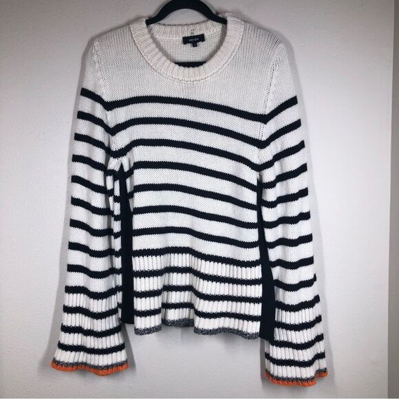 ME+EM Italian Merino Wool Cashmere Breton Stripe Sweater Size Medium - Picture 1 of 9
